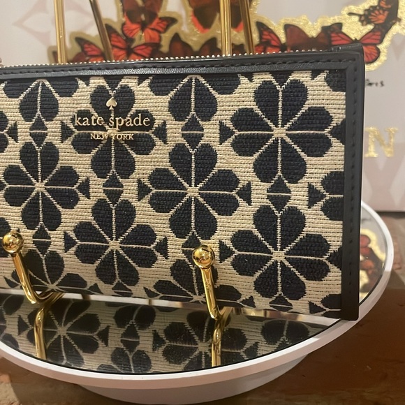 Kate Spade Flower Jacquard Wallet Blue Multi - slim - Picture 3 of 9